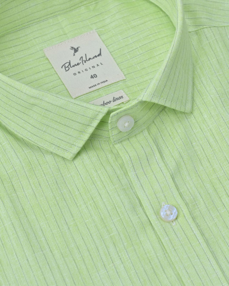 Radium Green Mini Stripes -Full-Bamboo Linen