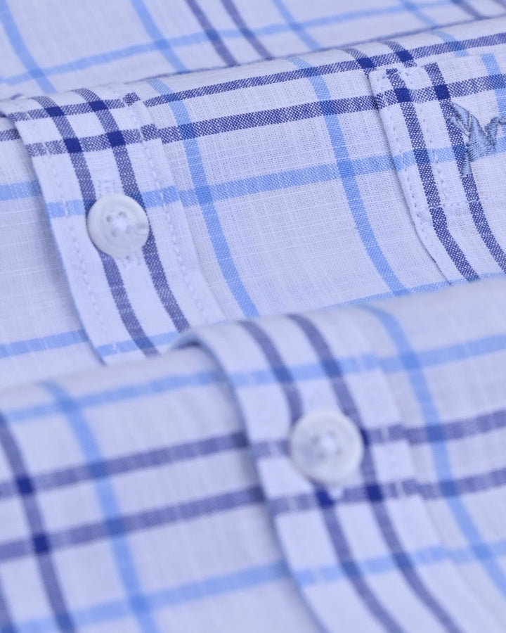 White & Navy Double Line Checks -Full-Cotton Linen Shirt