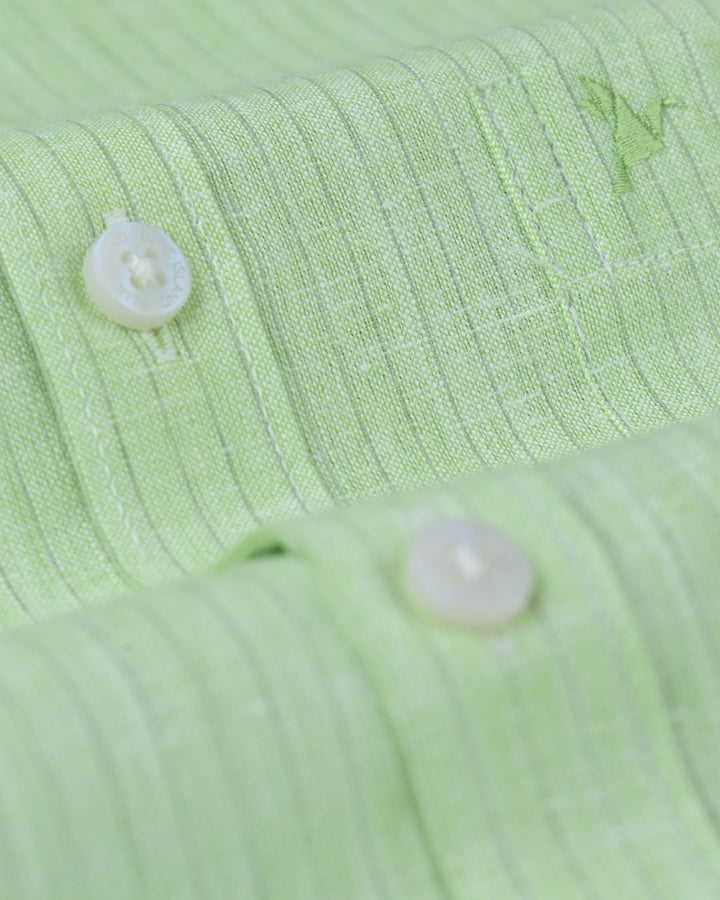 Radium Green Mini Stripes -Full-Bamboo Linen