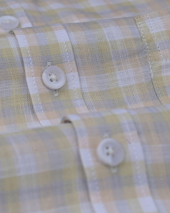 Subtle Orange & Grey Checks -Full-Cotton Linen Shirt