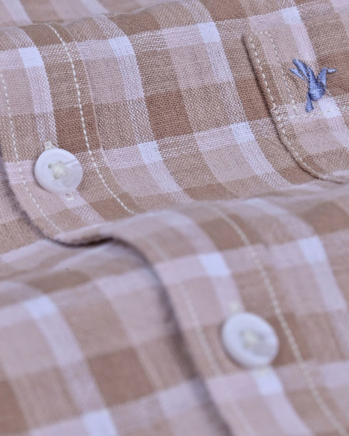 Multi Brown Box Checks -Full-Cotton Linen Shirt