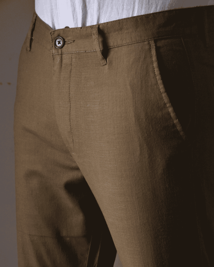 Brown - 2 way stretch - COTTON LINEN PANT