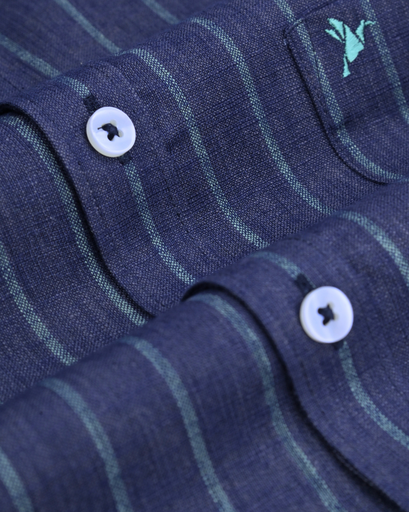 Dark Navy Stripes -Full-Bamboo Linen
