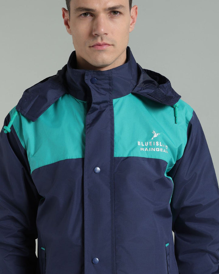 Navy with Teal Shoulder Panel - Rain Jacket with Pant