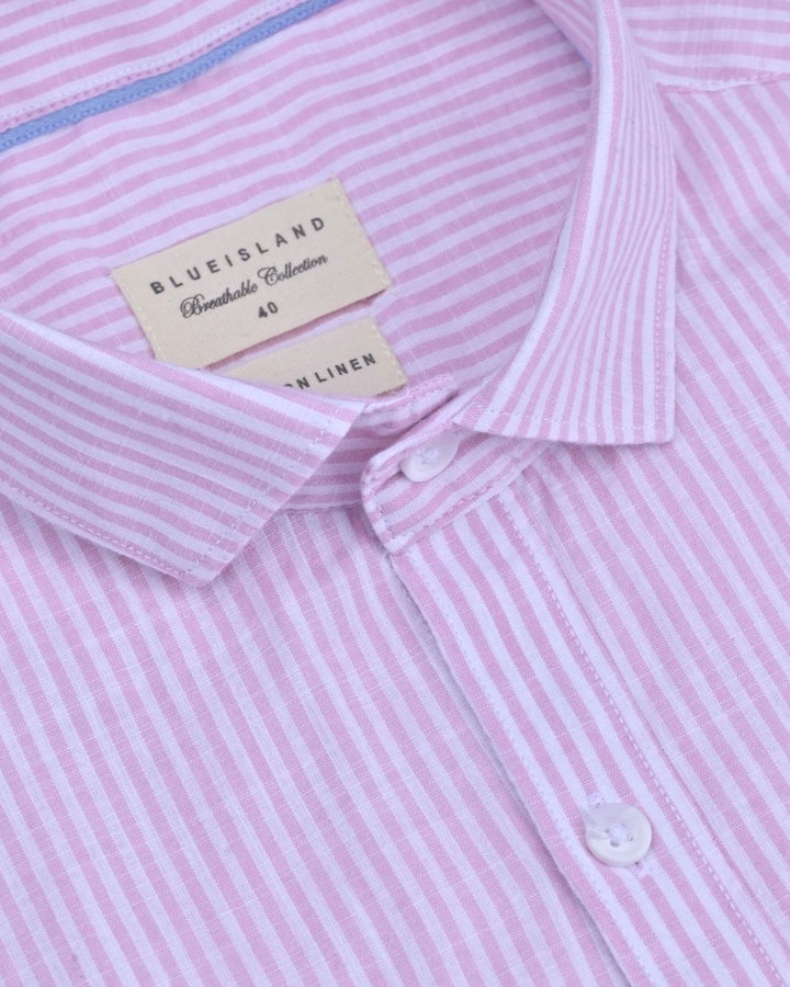 Soft Pink Mini Stripes -Full-Cotton Linen Shirt