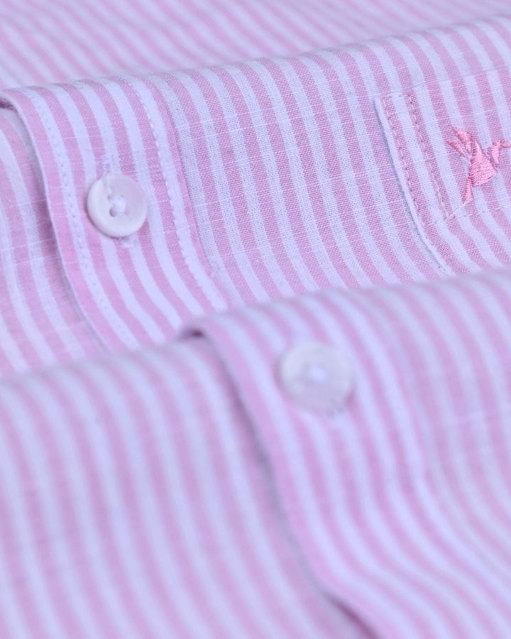 Soft Pink Mini Stripes -Full-Cotton Linen Shirt