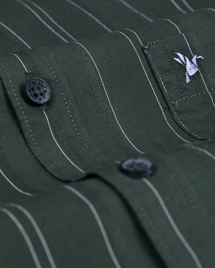 Green Twin Stripes -Full-Cotton Linen Shirt