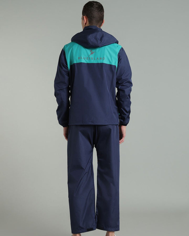 Navy with Teal Shoulder Panel - Rain Jacket with Pant