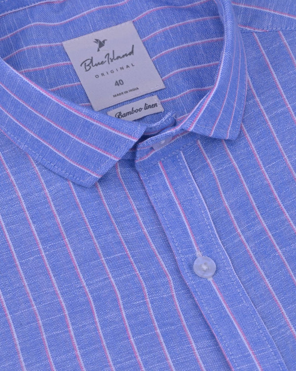 Denim & Pink Stripes -Full-Bamboo Linen