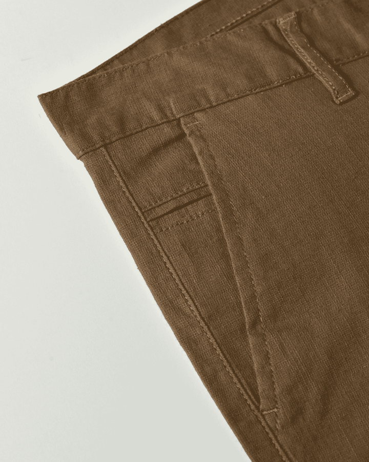 Brown - 2 way stretch - COTTON LINEN PANT