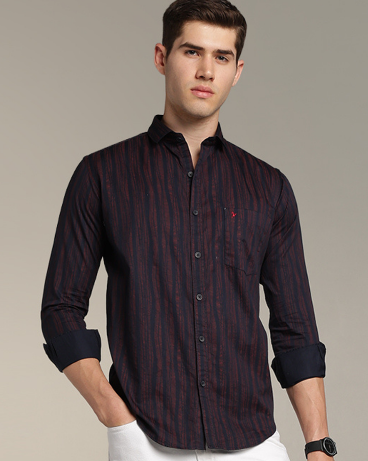 Dark Navy Striped Print -Full-Stain Proof
