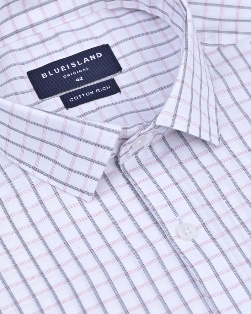 Pearl White Dotted Line Checks - Full-Cotton Rich