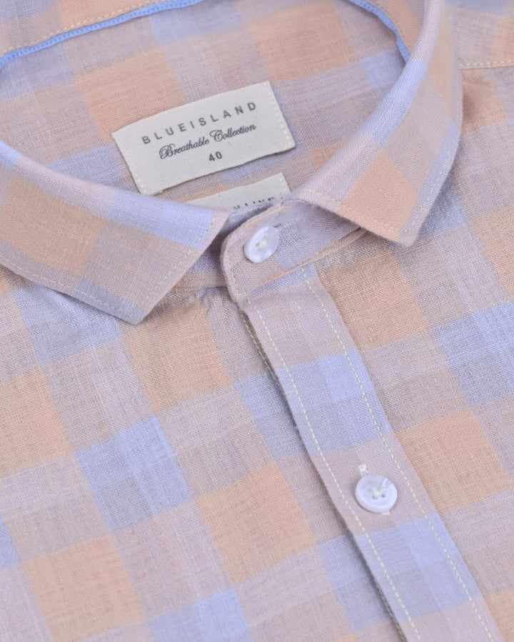 Lite Orange Box Checks -Full-Cotton Linen Shirt