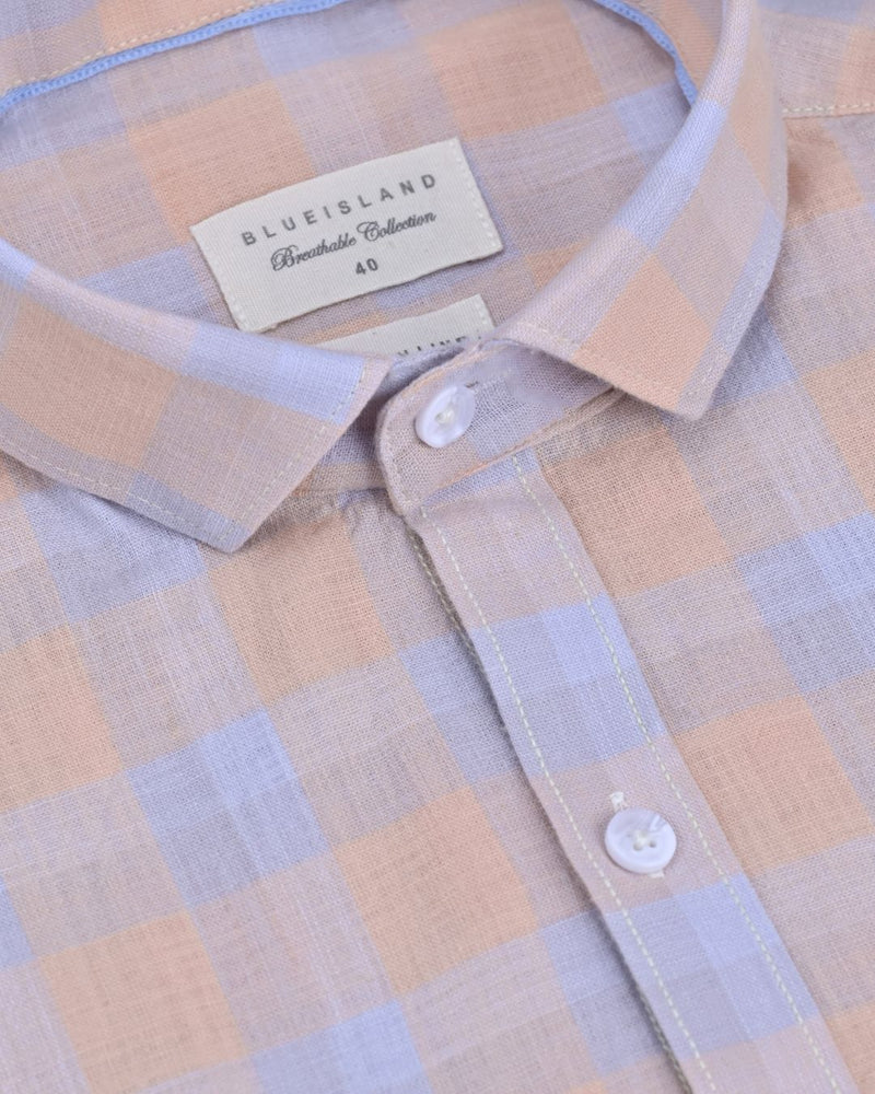 Lite Orange Box Checks -Full-Cotton Linen Shirt