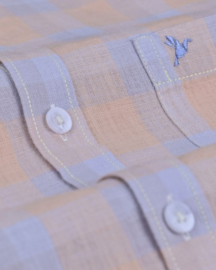 Lite Orange Box Checks -Full-Cotton Linen Shirt