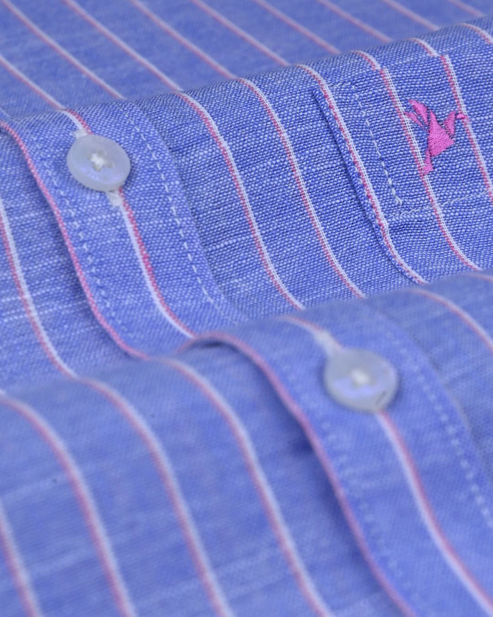 Denim & Pink Stripes -Full-Bamboo Linen