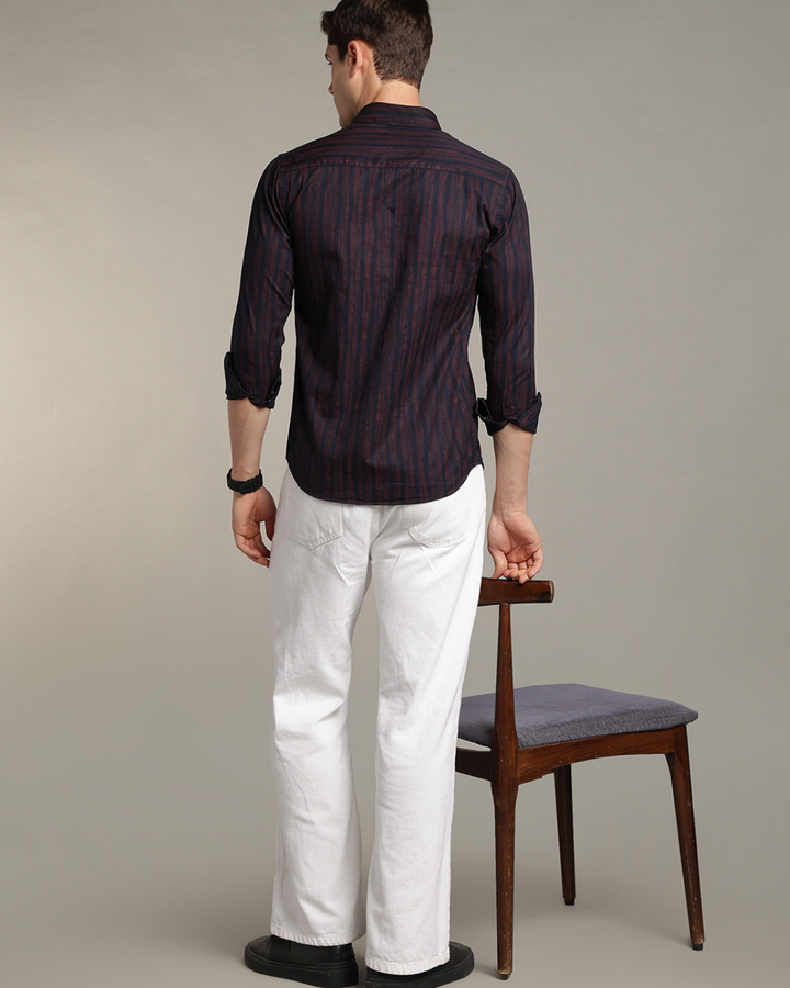 Dark Navy Striped Print -Full-Stain Proof