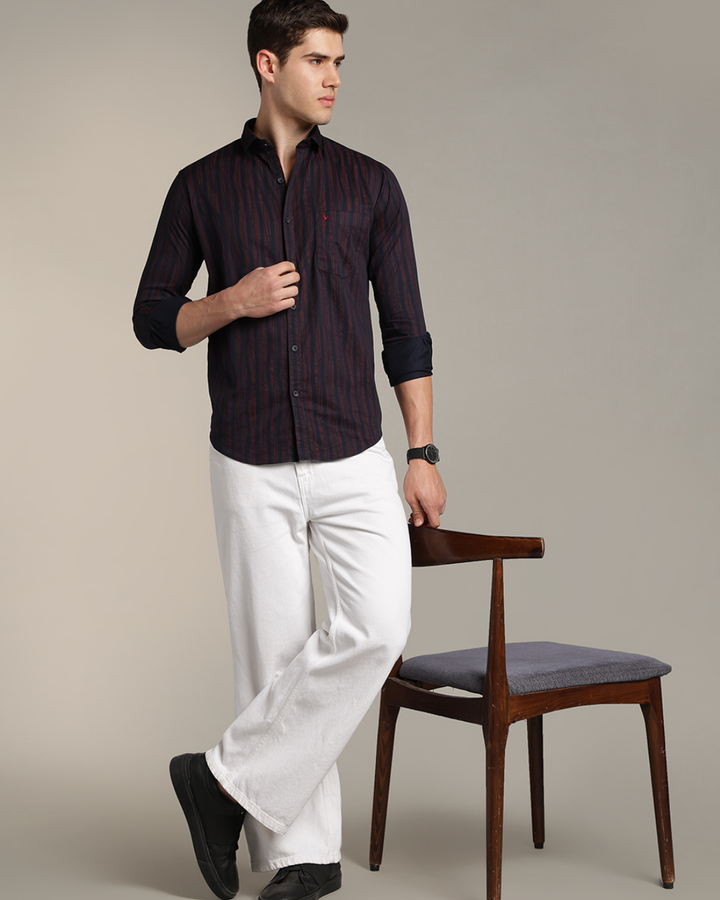 Dark Navy Striped Print -Full-Stain Proof