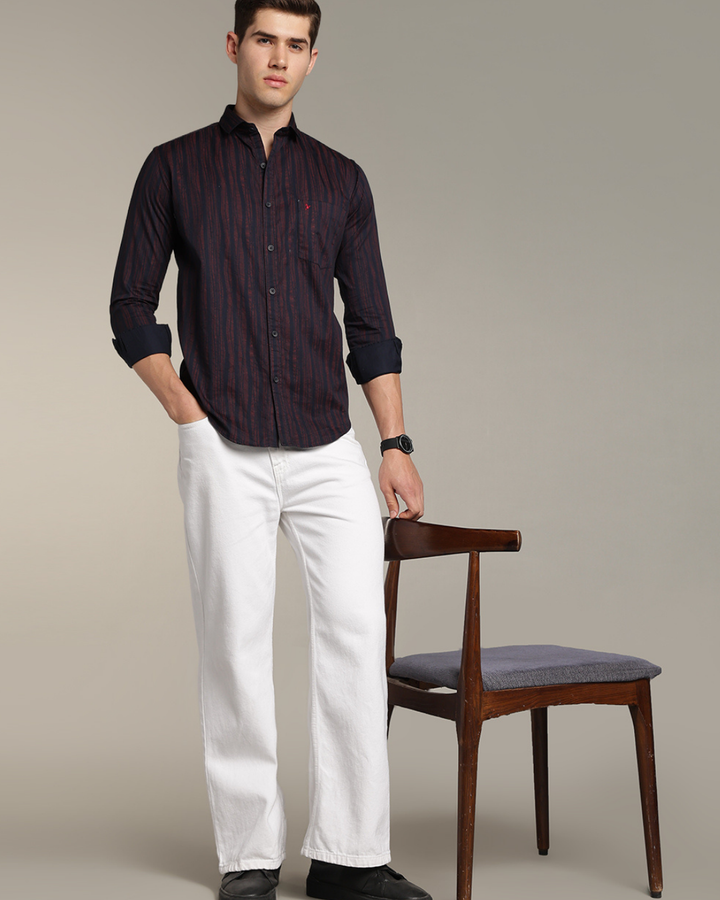 Dark Navy Striped Print -Full-Stain Proof