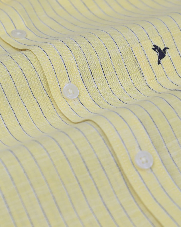 Yellow & Navy Dotted Line Stripes -Full-Bamboo Linen