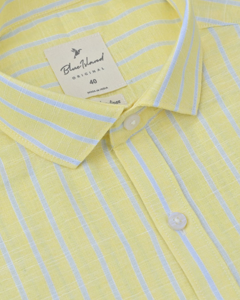 Yellow & Blue Line Stripes-Full-Bamboo Linen