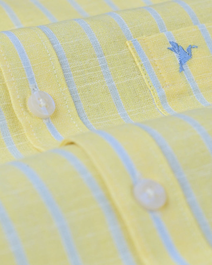 Yellow & Blue Line Stripes-Full-Bamboo Linen
