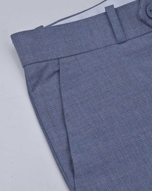 Bluish Grey Multi Line Checks - Wrinkle free Formal Pant