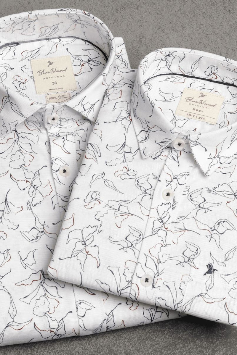 FATHER & SON - White Leafy Print