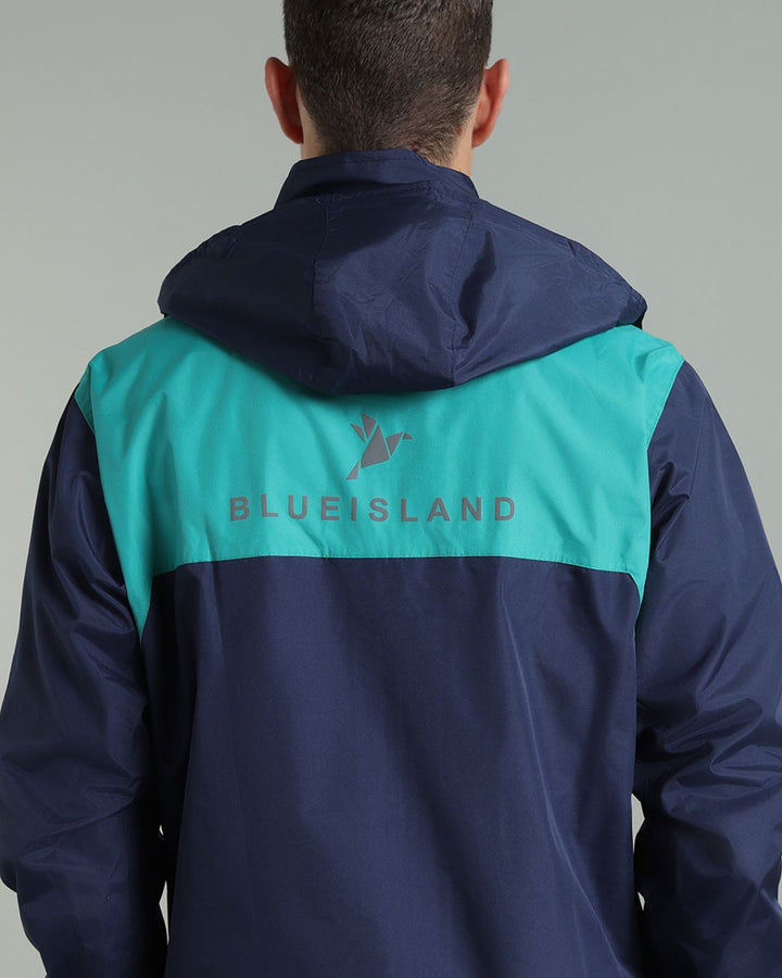Navy with Teal Shoulder Panel - Rain Jacket with Pant