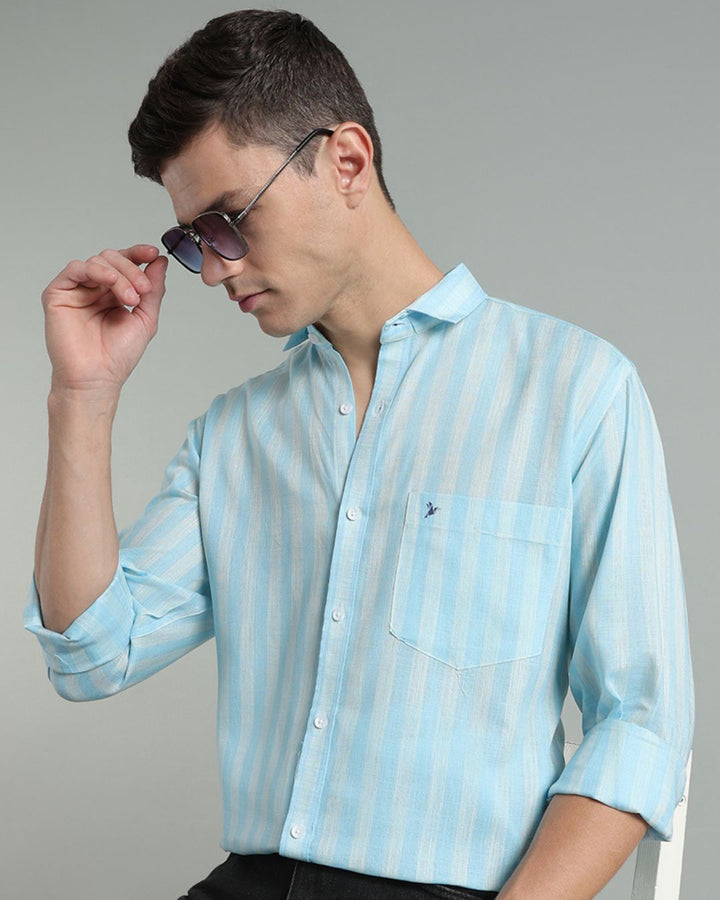 Twin Blue Stripes -Full-Cotton Linen Shirt