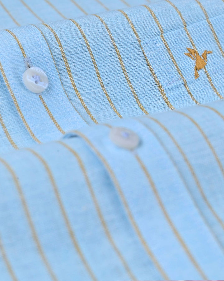 Sky Blue & Brown Line Stripes -Full-Bamboo Linen