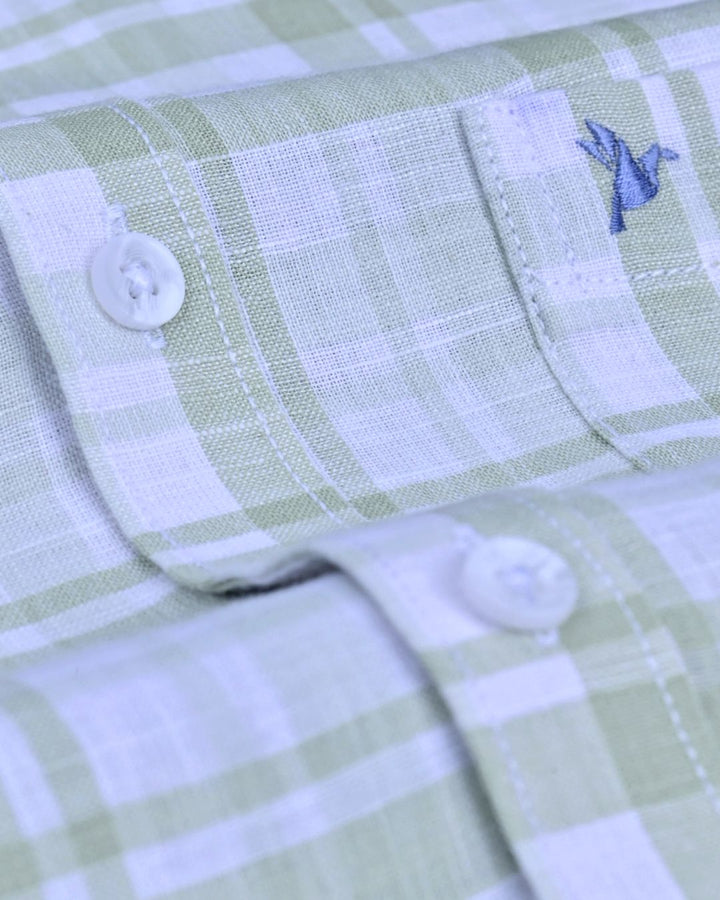 Sage Green & white Box Checks -Full-Cotton Linen Shirt