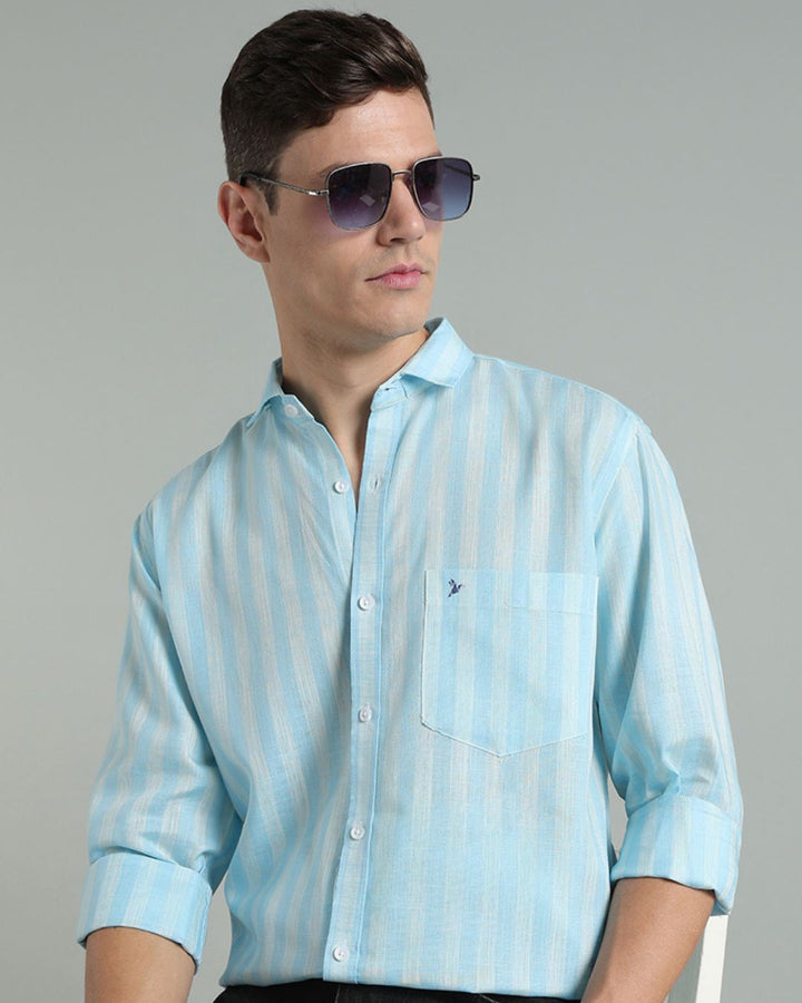 Twin Blue Stripes -Full-Cotton Linen Shirt