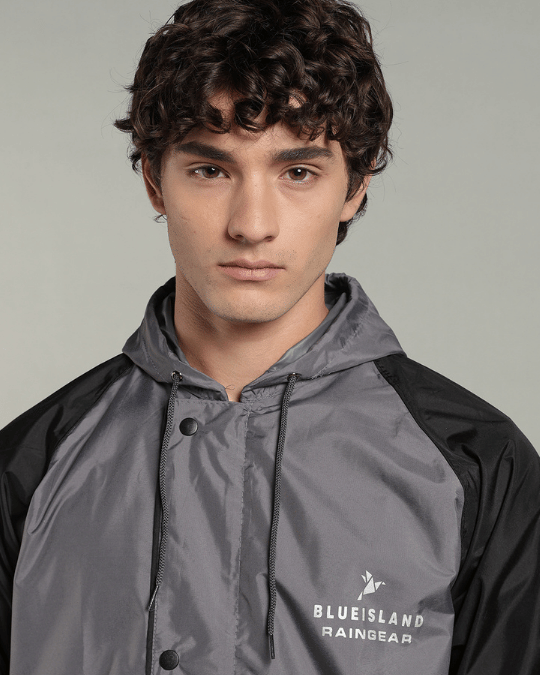 Grey with Black Sleeve - Rain Jacket with Pant & Mobile Pouch