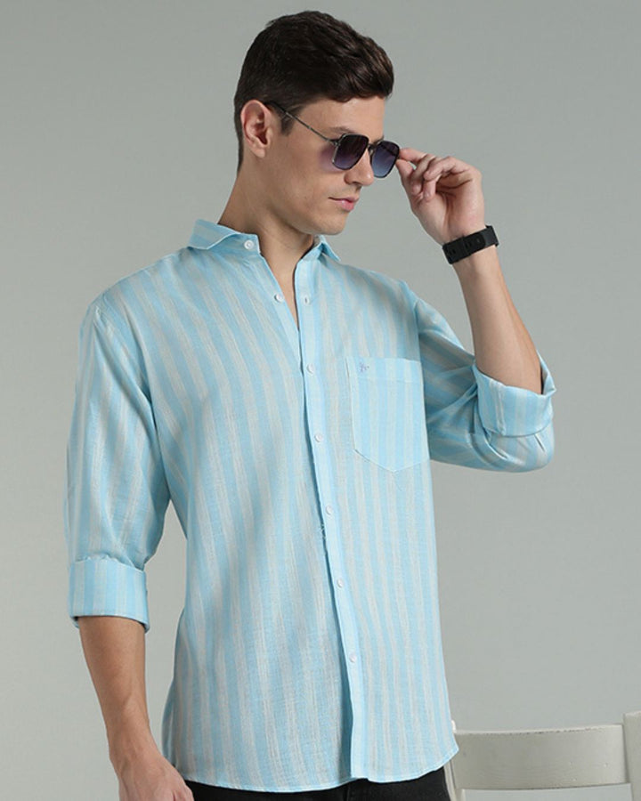 Twin Blue Stripes -Full-Cotton Linen Shirt