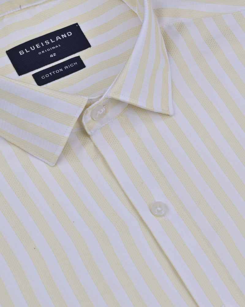 Yellow Grid on White Stripes - Full-Cotton Rich