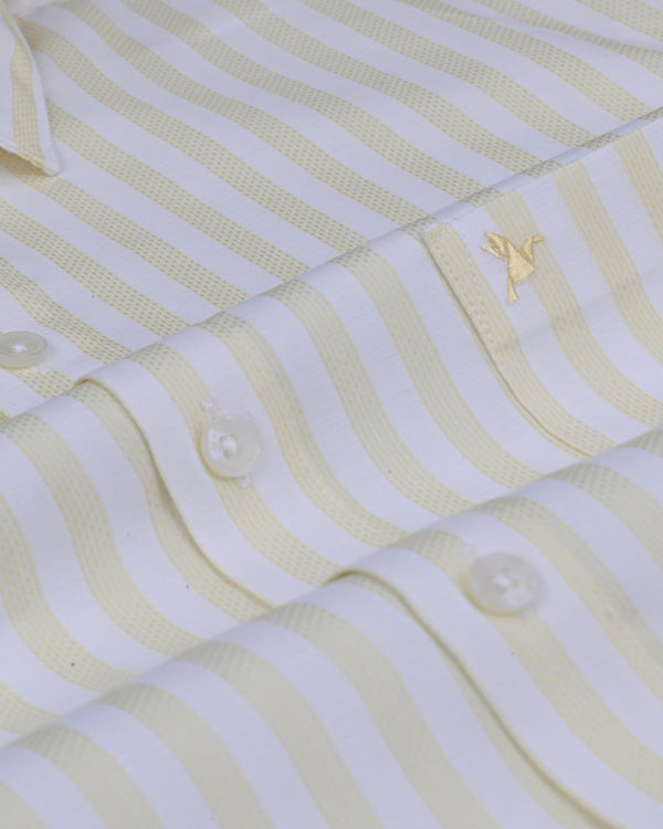 Yellow Grid on White Stripes - Full-Cotton Rich