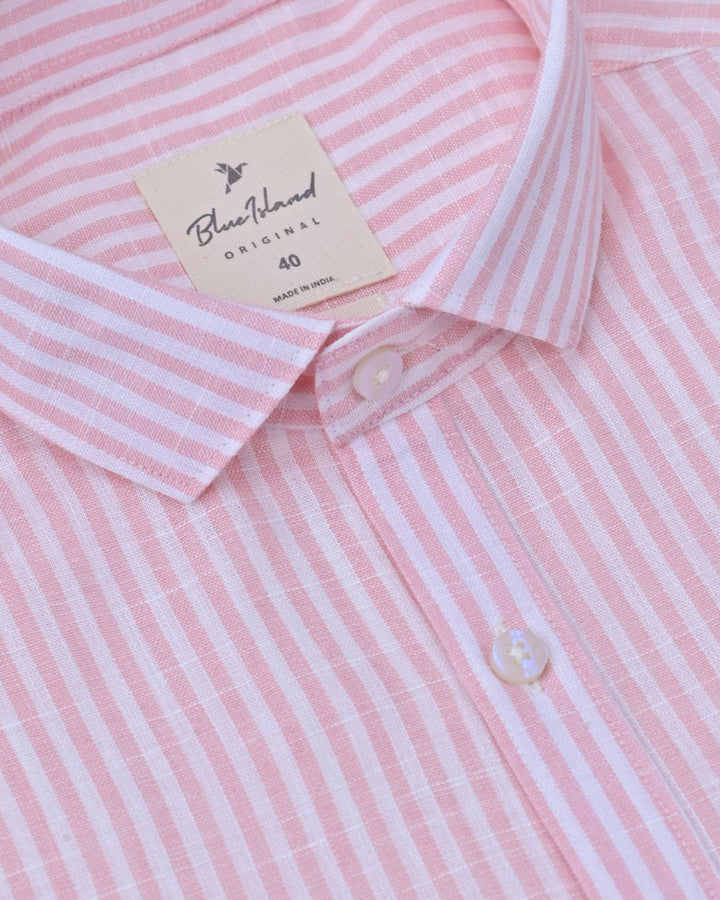 Soft Red Vertical Stripes -Full-Bamboo Linen