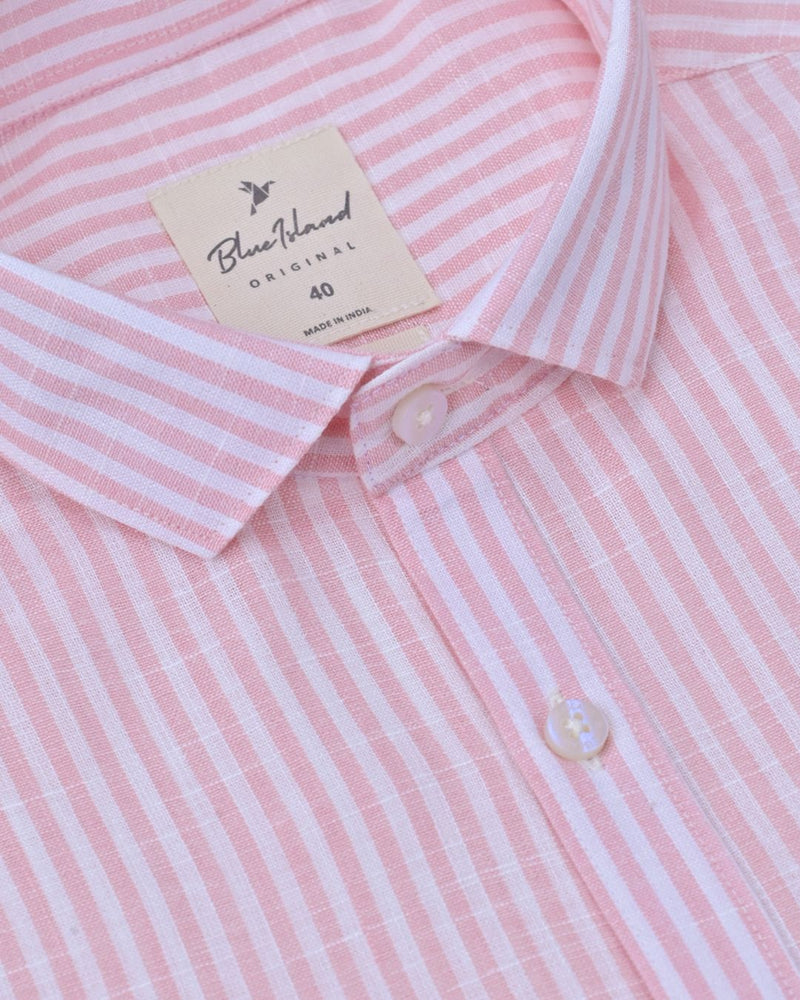 Soft Red Vertical Stripes -Full-Bamboo Linen