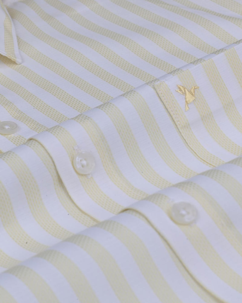 Yellow Grid on White Stripes - Full-Cotton Rich