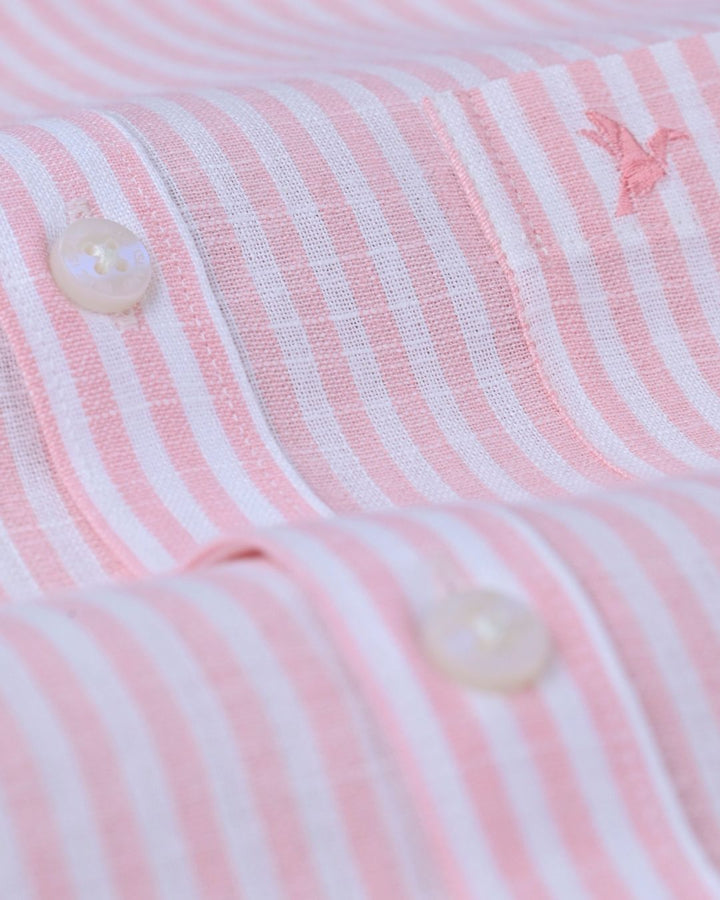 Soft Red Vertical Stripes -Full-Bamboo Linen