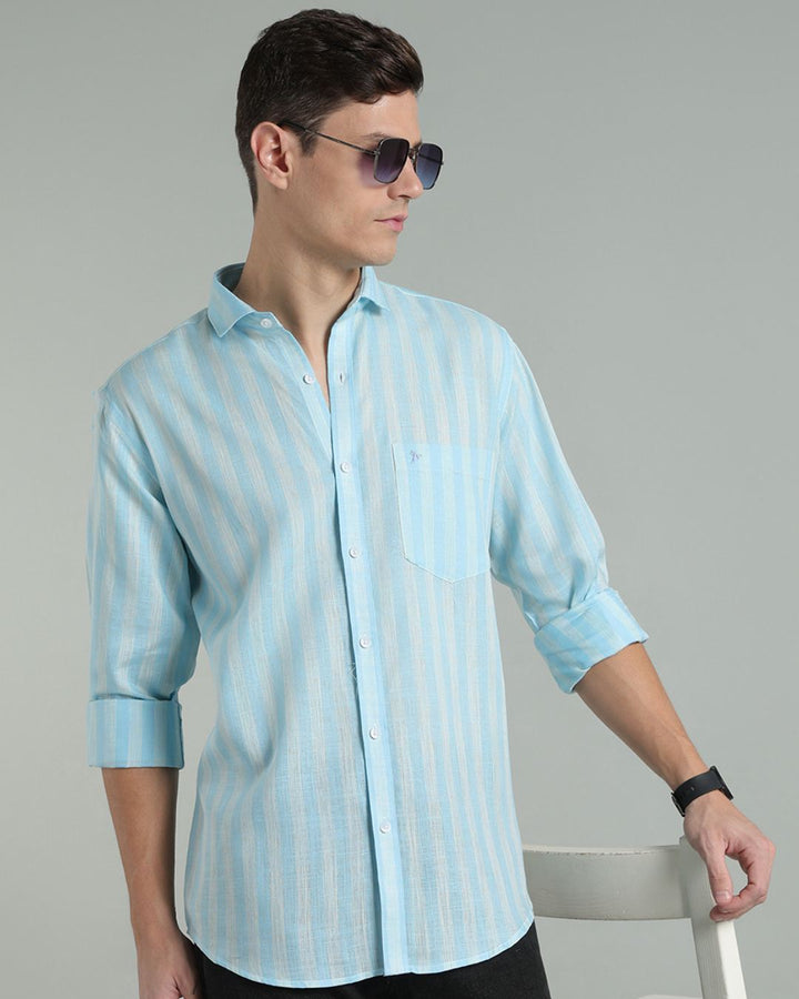 Twin Blue Stripes -Full-Cotton Linen Shirt