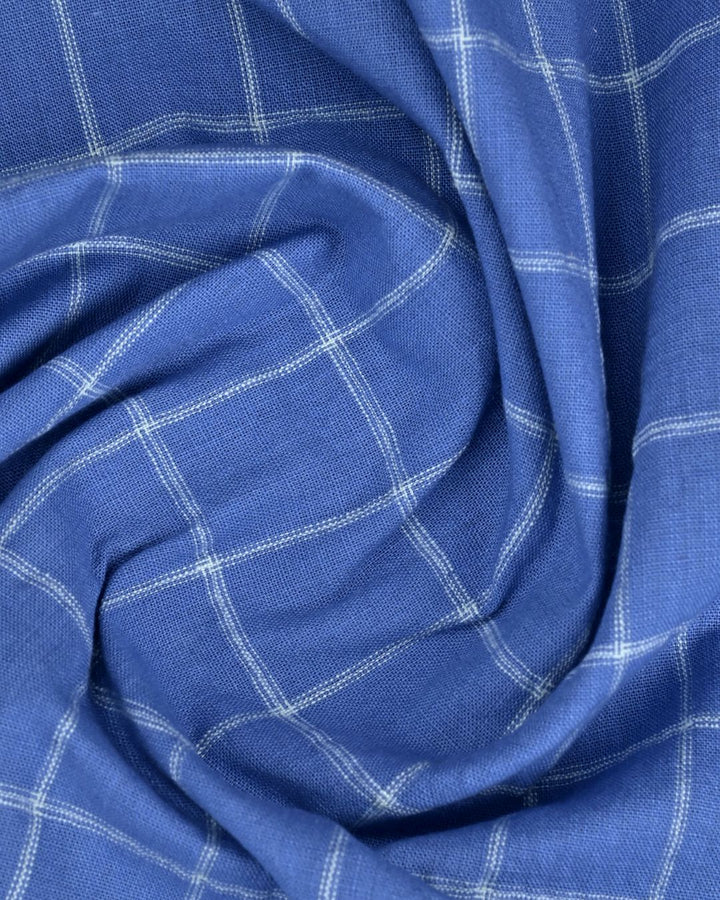 Blue Dotted Checks -Full-Cotton Linen Shirt