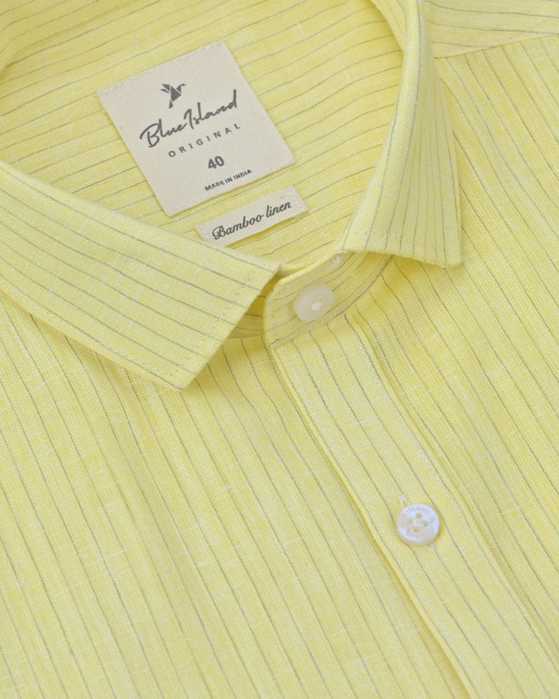 Bright Yellow Mini Stripes -Full-Bamboo Linen
