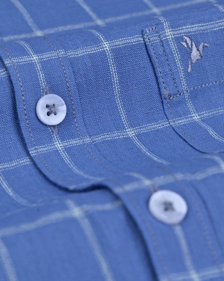 Blue Dotted Checks -Full-Cotton Linen Shirt