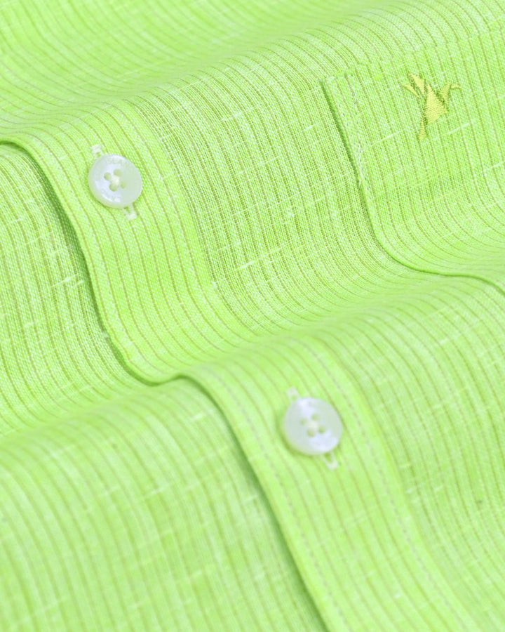 Parrot Green Small Stripes -Full-Bamboo Linen