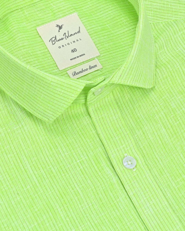 Parrot Green Small Stripes -Full-Bamboo Linen