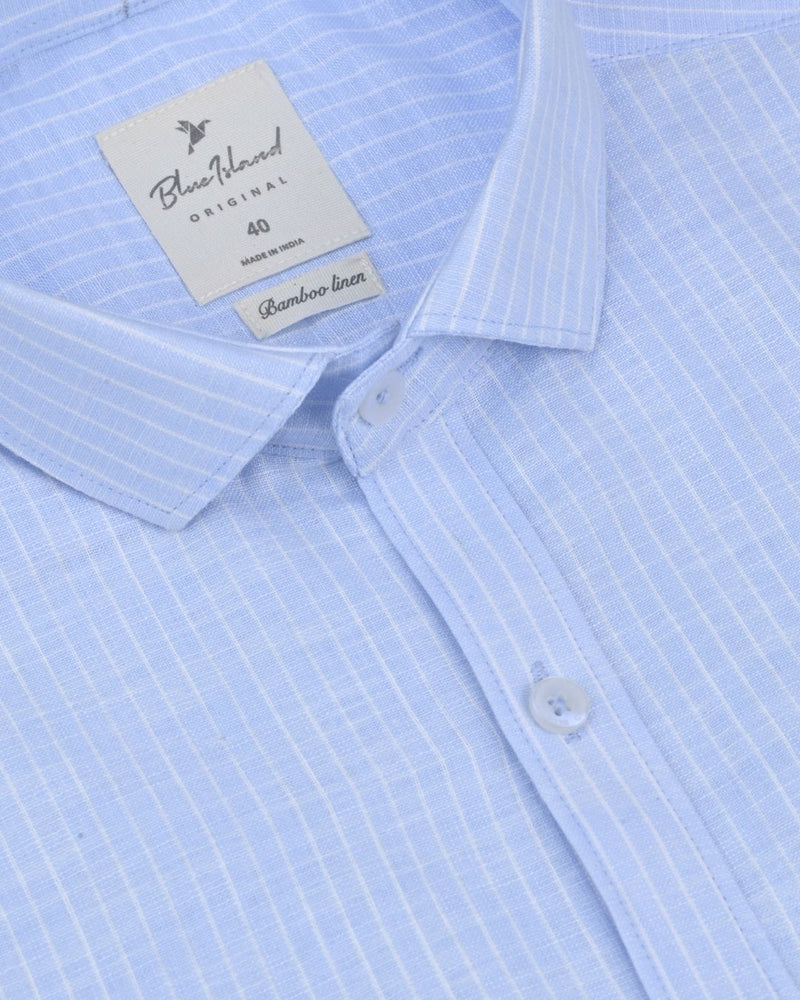 Blue & White Mini Stripes -Full-Bamboo Linen