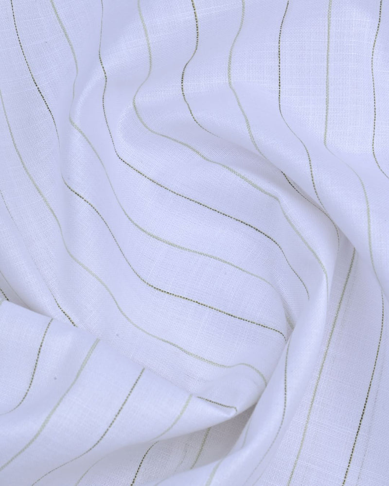 White Double Line Stripes -Full-Bamboo Linen