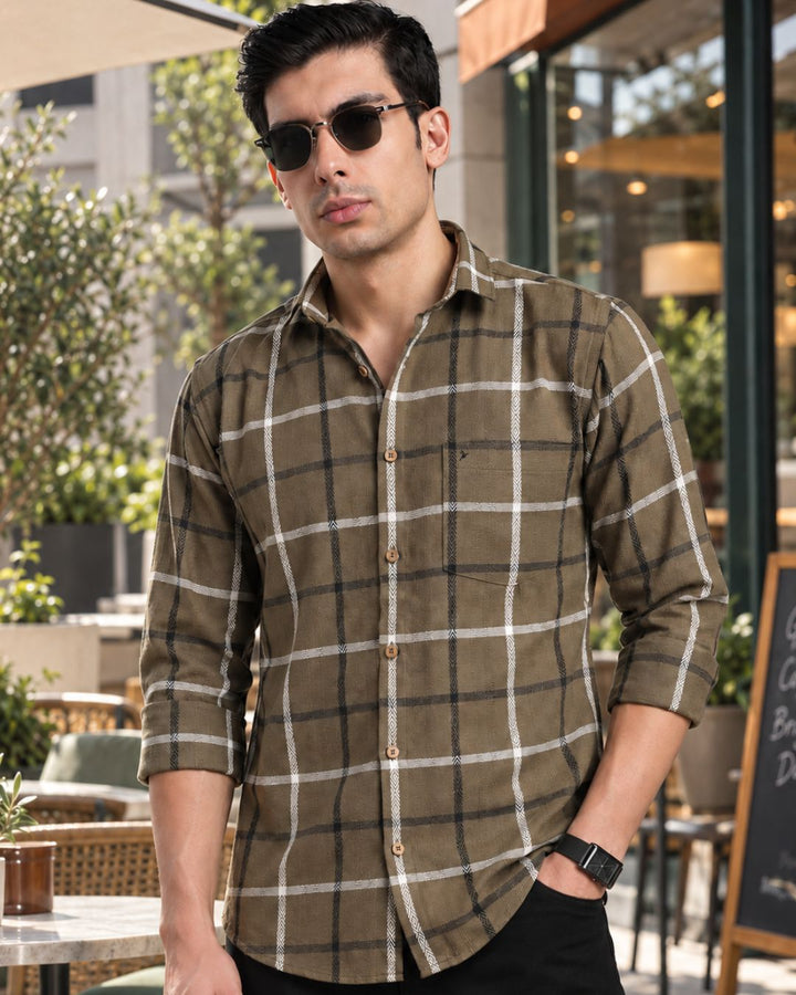 Khaki Green Monochrome Checks -Full-Stain Proof